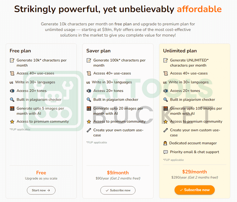 Rytr Copywriting AI Pricing Plans