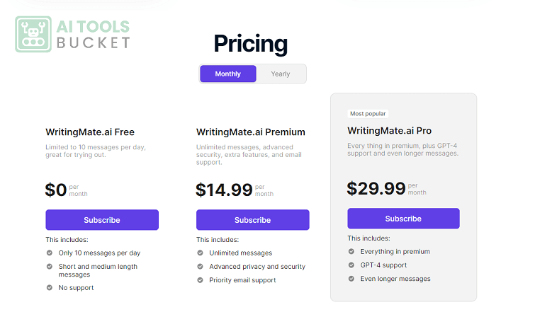 Writingmate AI Pricing Plans