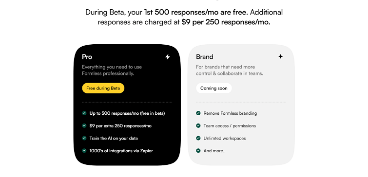 Formless AI pricing plans