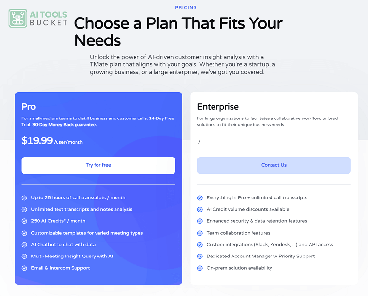 TMate AI Pricing Plans