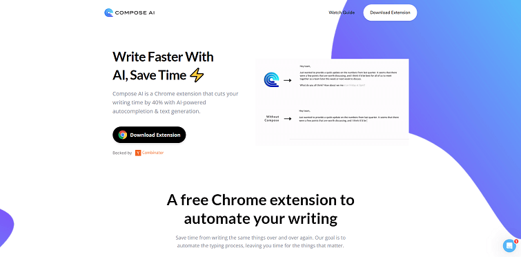 Compose AI - Chrome extension to automate your writing time by 40% with AI-powered autocompletion & text generation.