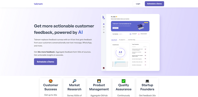 Tabnam AI - Replace feedback surveys with conversational AI