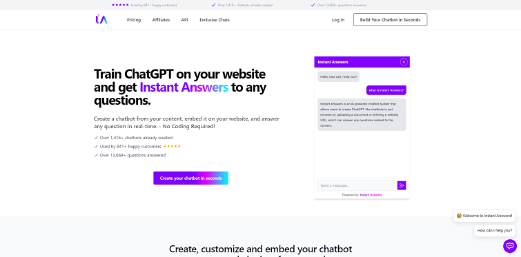 Instant Answers AI - Train ChatGPT on your website and get Instant Answers to any questions